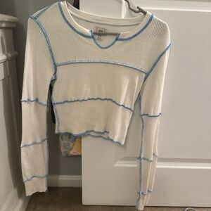 BDG White and Blue Stitch Crop Top